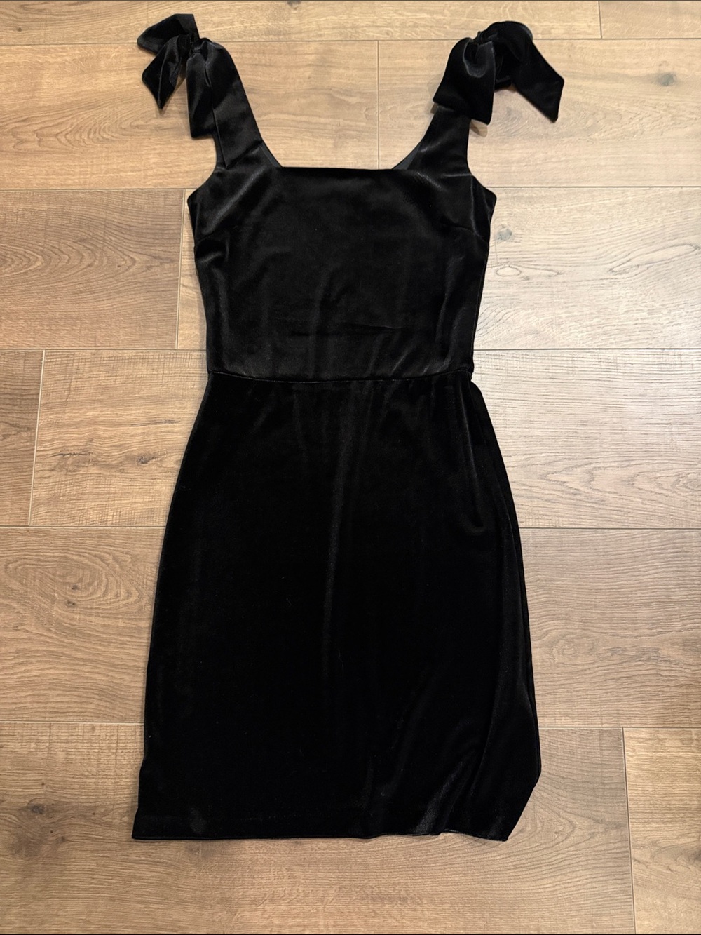 Aqua Black Velvet Tie-Strap Mini Dress